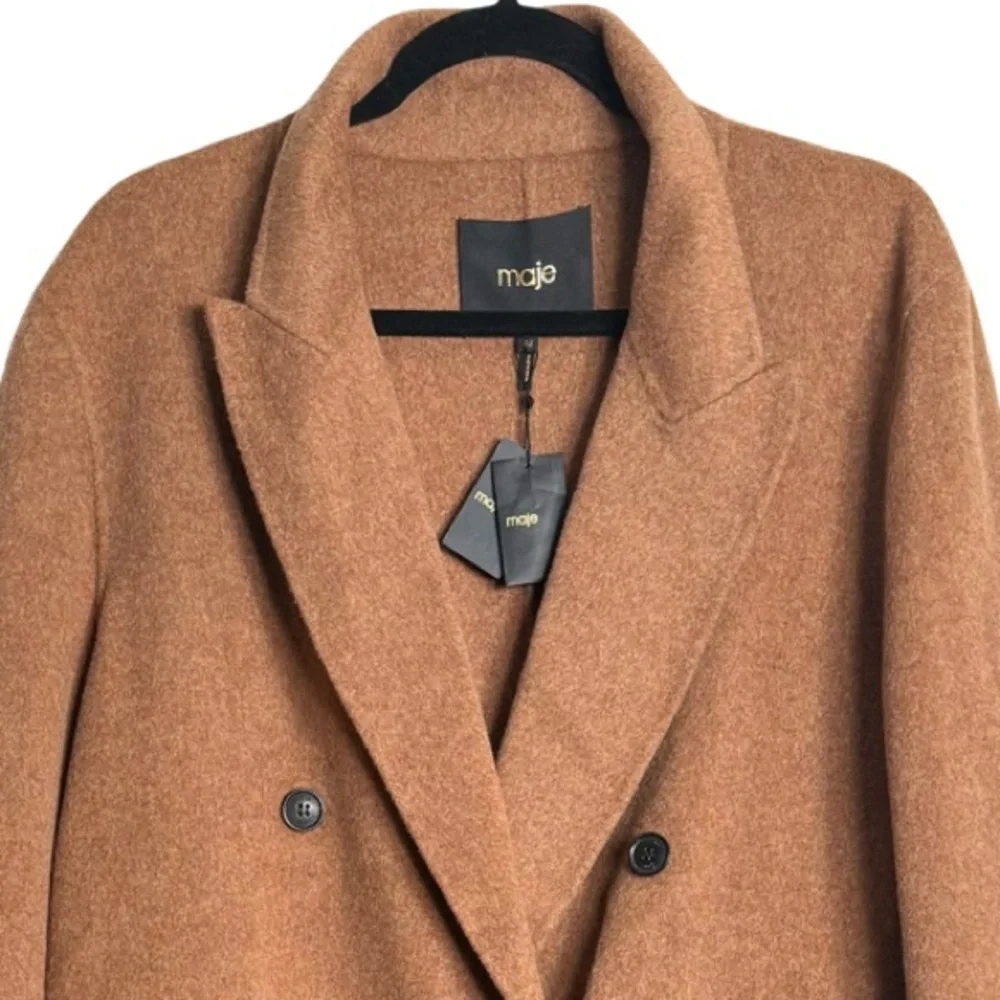 Maje Galarita Double-breasted Wool-blend Felt Brown Coat NWT